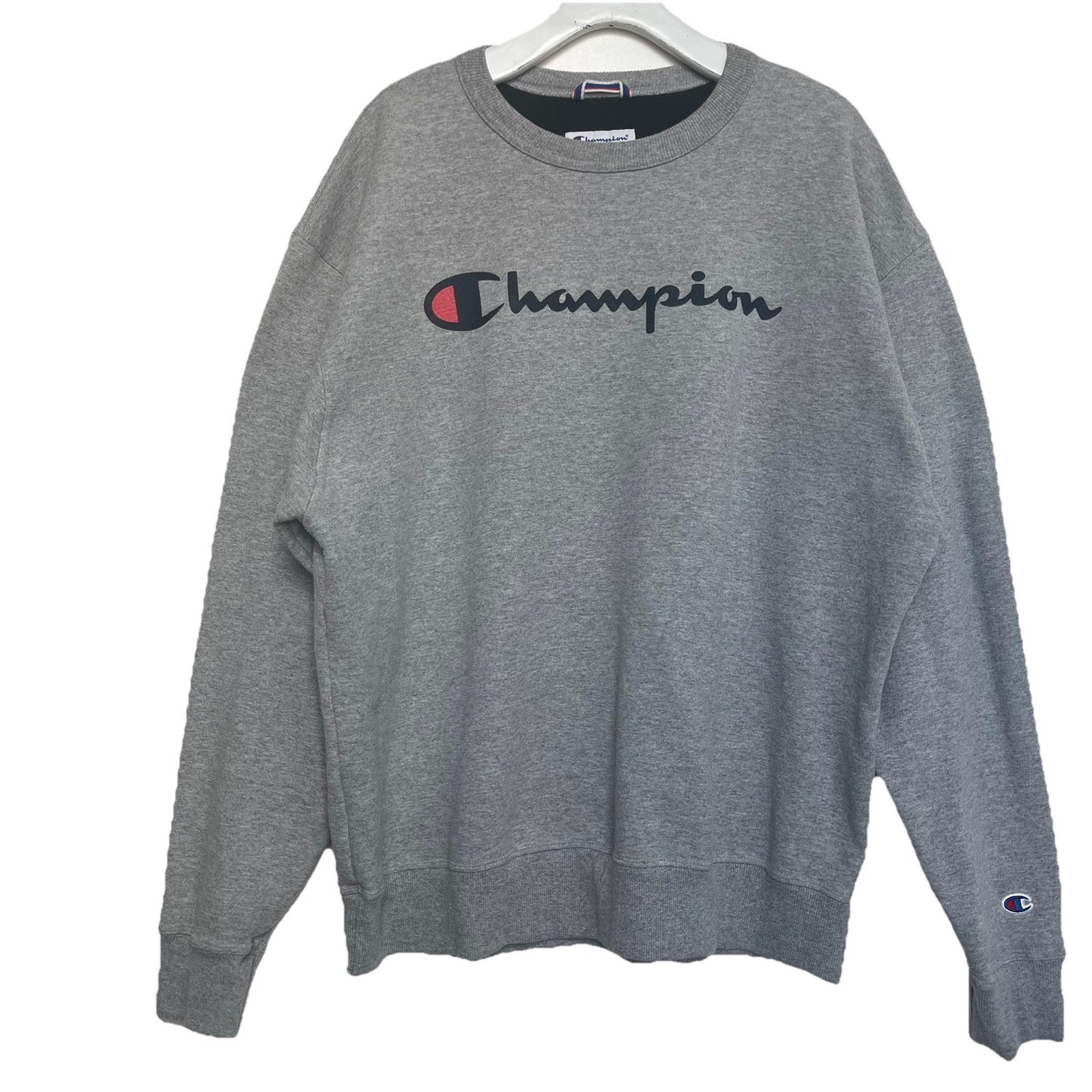 Champion Sweatshirt Mens Size Xl Gray Oxford Script Logo Crewneck Fleece